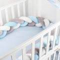 (Grey+white +blue ) 4M Anti-collision Strip Kids Bed Crib Bumpers Braided Protective Bar
