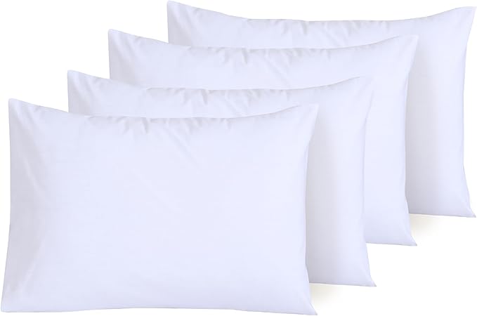 White Pillow Cases 4 Pack Cotton 300 Thread Count - Hotel Quality Pillow Covers with Envelope Enclosure - Breathable & Super Soft Housewife Pillowcases (50 x 75 cm)