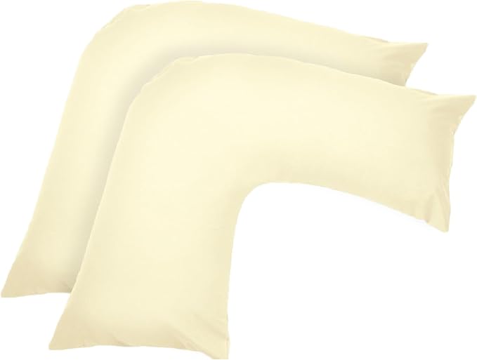 Ghazlan V Shaped Pillow Case Cover - 2 Pack Poly-Cotton Orthopedic Pillowcase To Fit V shape pillows For Back, Neck & Leg Support in Pregnancy, Maternity & Orthopaedic - Body Support Pillow (Cream)