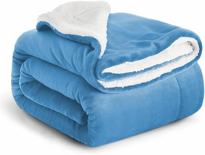 IR Imperial Rooms Sherpa Fleece Blanket Bed Throws Blankets For Sofas Soft Fluffy Thick Blanket Reversible Microfiber Throw (Light Blue, Twin/Double (150 x 200 Cm))