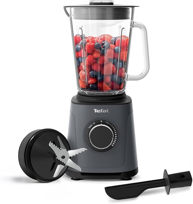Tefal PerfectMix High-Speed Blender, 1200W, 2L Glass Jug, Powelix Technology, Removable Blades, Ideal for Smoothies, Soups, Sauces & Dips, Grey, BL771BG0