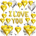 I Love You for Him/Her Balloons 31PCS Gold 18 Inch Heart Balloons Banner Romantic Decoration Kit for Valentines Party Wedding Engagement Galentines Day Bridal Shower Anniversary Decor