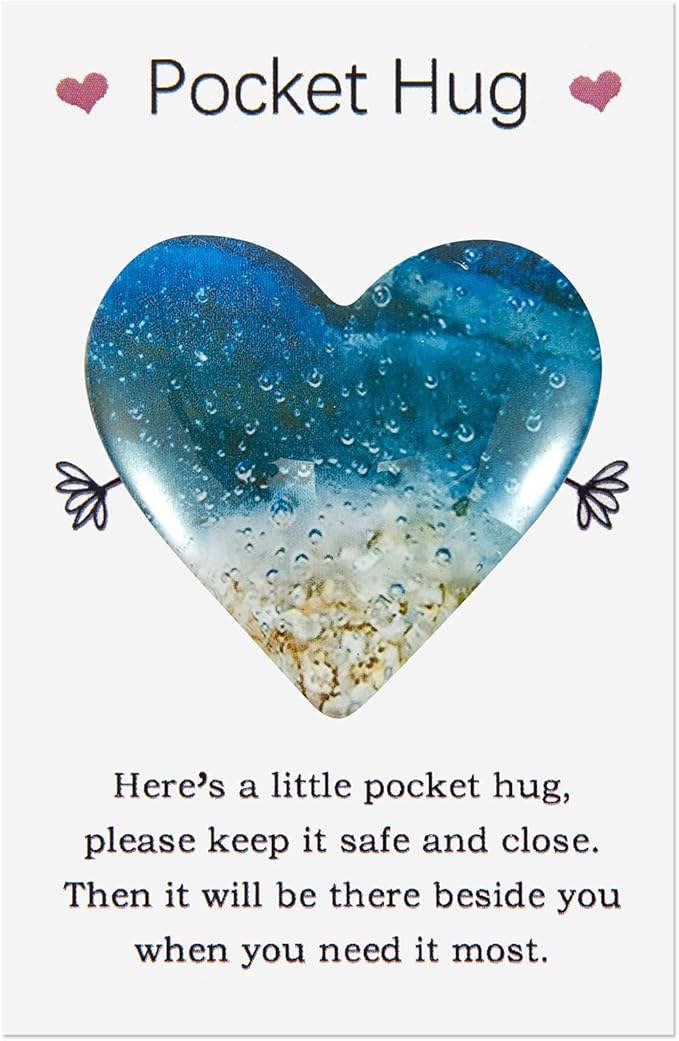 Pocket Hugs Heart, Thinking of You Gift Keepsake Gifts for Women, University, and School Friends, Positive Good Luck Presents for Birthday, Wedding, Christmas, Mother's Day, Valentine's Day (Beach)