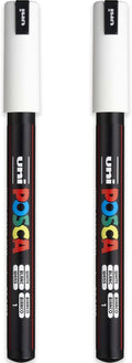 Posca PC-1MR Paint Marker Art Pens - 0.7mm Nib - White Ink - Pack of 2