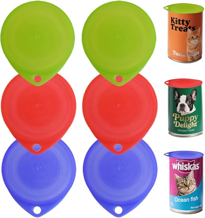 Armo® 6 x Leakproof Plastic Can Lids For Can Tins Silicone Tin Covers For Food Storage Reusable Can Cover Fit For All Cans Pet Food, Soups, Beans Canned Airtight Food Covers Pack Of 6
