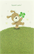 UK Greetings | Good Luck Greeting Card | Exams/University/New School | Her/Him | Cute Bear with 4 Leaf Clover Design | With Envelope | 127 x 190 mm