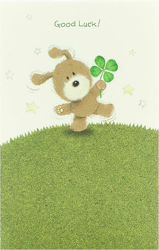 UK Greetings | Good Luck Greeting Card | Exams/University/New School | Her/Him | Cute Bear with 4 Leaf Clover Design | With Envelope | 127 x 190 mm