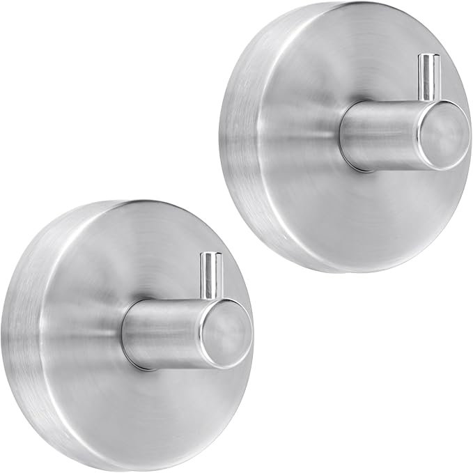 Suction Cup Hooks, 2 Pack Silver Stainless Steel Suction Hook for Shower Bathroom Towel Hook Holders Shower Hooks Hanging Towels, Loofah, Robe, Coat,