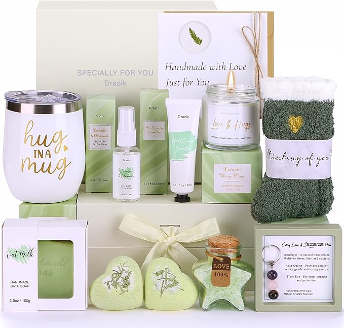 Hug in a Box Pamper Gifts for Women Birthday, Sending Hugs Self Care Package for Her, Relaxation Spa Bath Set Thinking of You Get Well Soon Hamper Present Ideas for Women Best Friend Bestie