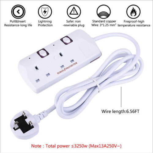 Extension Lead 1.8m 2 Gang Socket Way UK Plug 13amp Cable 240V