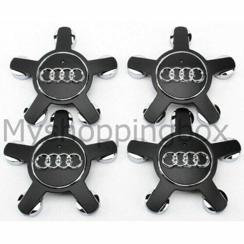 4 x Audi Alloy 5 Star Spyder Wheel Centre Caps Black Hub Badge 135mm A3 A4 A5 A6 A7 A8