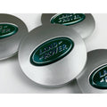 (Matt Silver and Green Land Rover Caps) Sets of 4 Land Rover alloy wheel caps 63mm S