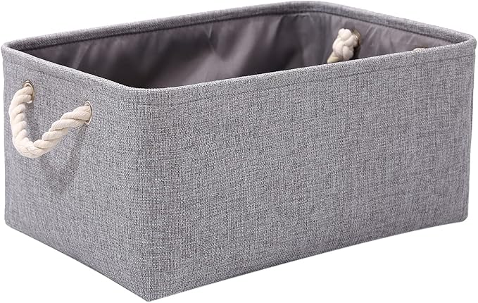 Fabric Grey Storage Boxes with Handles, Small Grey Storage Basket, Canvas Storage box for Cupboards, Shelves, Toys, Clothes, Office (grey, small)