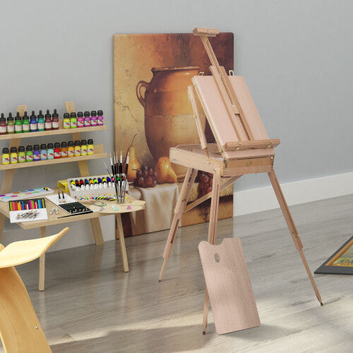 HOMCOM Tripod Art Easel - Foldable Beech Wood Drawing Board Workstation, Adjustable Height, Vertical/Horizontal, Palette & Drawer, 914-001