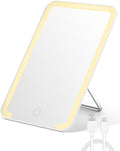 OMIRO Lighted Travel Makeup Mirror, 20 x 14cm Desk Mirror with Foldable Stand and 3 Lighting Modes for Shaving and Travelling, White