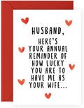 Valentines Day Card for Husband - Anniversary Card Funny - Annual Reminder - Humorous Romantic Valentines Idea for Him Spouse Partner Babe From Wife - Comes With Fun Stickers