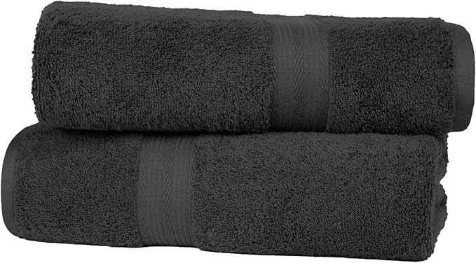 Amazon Basics Towel Set, Fade Resistant 100% Cotton Bath Towels, soft and absorbent, 70x140 cm, Black, 2-Pack