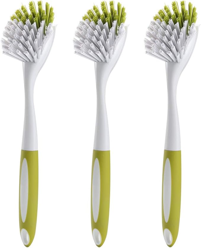 Washing Up Brushes for Dish Kitchen Sink Pot Pan Scrubbing with Durable Bristles, Yellow-green 3Pcs