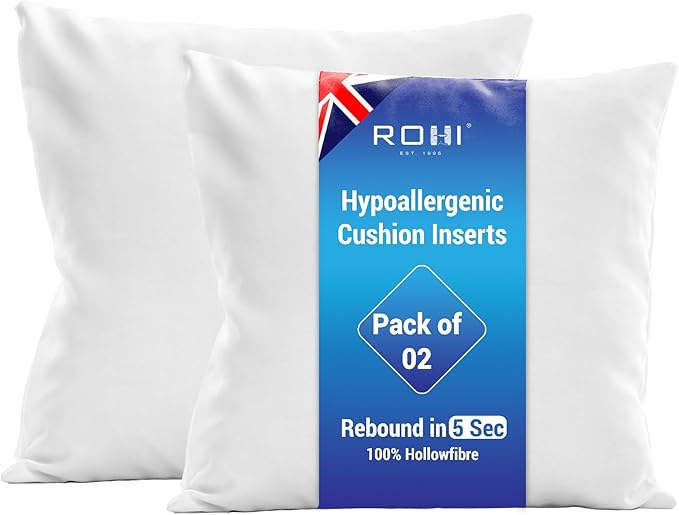 Rohi Set of 2 Hypoallergic Cushion Inner Pads (Pack of 2) 18" x 18" (45cm x 45cm) Cushion Insert Decorative Square Pillow Stuffer for Sofa Couch Cushions