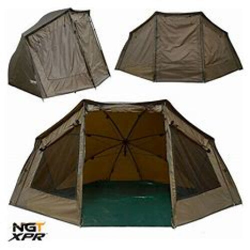 NGT XPR Brolly Shelter System Carp Fishing Bivvy 60in 210D Fabric with Storm Poles - FBB-BROLLY-XPR