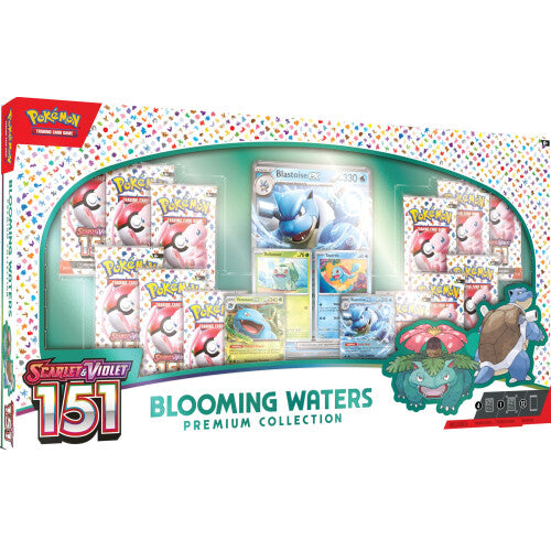 Pokemon TCG Blooming Waters 151 Premium Collection - 12 Packs Promos, Venusaur ex & Blastoise ex Foils + Oversize Blastoise ex (10-10124-103)