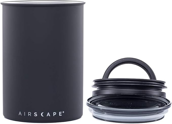 Planetary Design Airscape Stainless Steel Coffee Canister | Food Storage Container | US patented Airtight Lid | Push Out Excess Air and Preserve Freshness (Medium, Matte Black)
