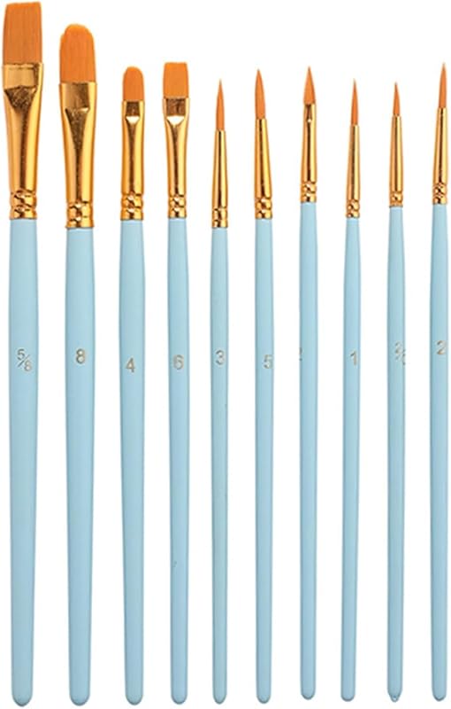 Nylon Paint Brushes (10 Pcs), Acrylic Gouache Oil Paint Brush Set, Oil Painting for Beginners, Artists (Blue)