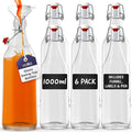 volila Glass Bottles with Stoppers - 1000ml Clear Swing Top Bottle for Homebrewing and Beverages - 1L Flip Top Bottles with Leak Proof Caps, Labels, Pen and Funnel (6 Pack)