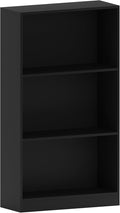 Vida Designs Cambridge 3 Tier Medium Bookcase, Black Wooden Shelving Display Storage Unit Office Living Room Furniture