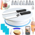Cake Turntable and Leveler-Rotating Cake Stand with Non Slip Pad-7 Icing Tips and 20 Bags- Straight & Offset Spatula-3 Scraper Set -E Book-Cake Decorating Kit -Baking Tools