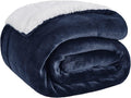 Bedsure Sherpa Fleece Throw Blanket - Thick and Warm, Fluffy Microfiber Solid & Soft Blankets for Bed and Couch Double/Twin Size, Navy, 150x200cm
