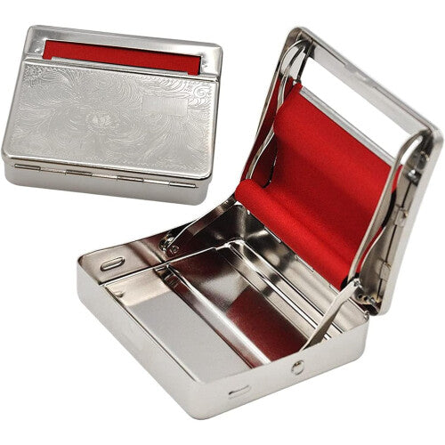 Polished Silver Automatic Cigarette Roller Machine - Tobacco Box