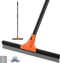 Floor Squeegee Heavy Duty, 17 Inch Large Floor Squeegee Broom with 60 Inch Long Handle, Floor Scraper Rubber Broom for Garage, Tile, Deck, Bathroom,Outdoor,Window, Glass