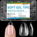 Short Almond Nail Tips, 450Pcs Half Matte Soft Gel, Clear Full Cover Acrylic False Press on Nails for Gel Polish & Nail Extensions, Pre-shaped Fake Nails for Salon and Home DIY, 15 Sizes