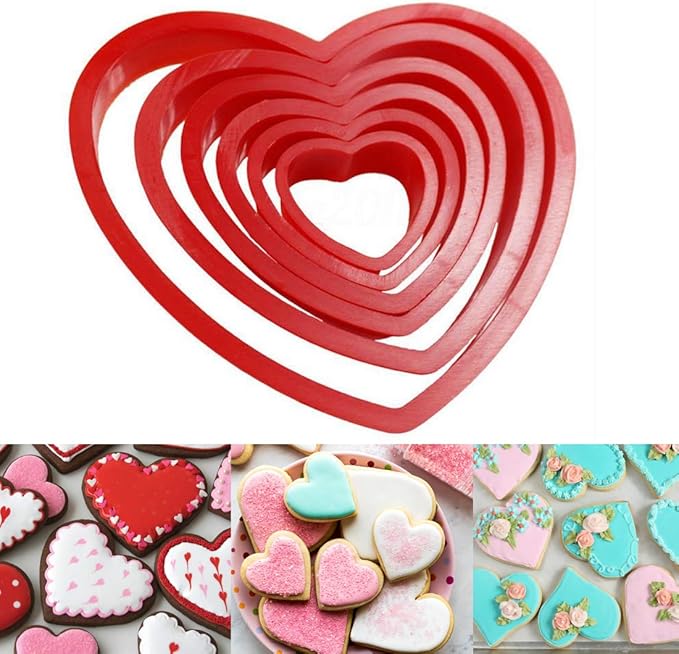 6PCS Heart Cookie Cutters,Plastic Heart Shaped Biscuit Cutters for Valentine's Day
