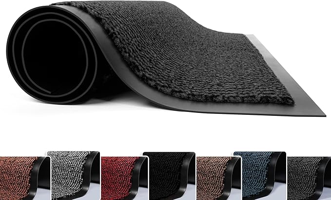Washable Door Mats - Heavy Duty, Non-Slippery & Stylish Floor Mat - Door mat indoor Large Rubber Indoor & Outdoor Doormats for Perfect Dust Grabbing (Anthracite-waved, 40 x 60 CM)