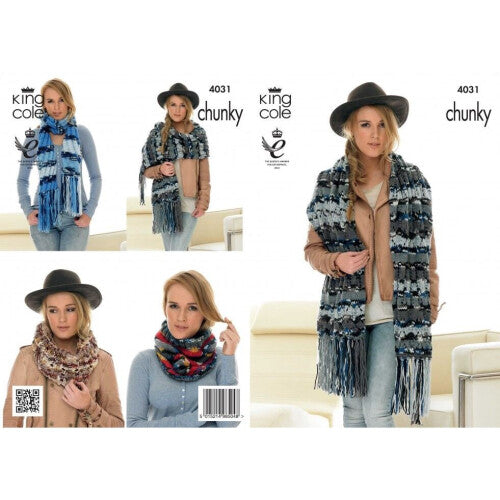 King Cole Big Value Knitting Pattern 4031 Women One Size Scarves, Wraps, Shawls