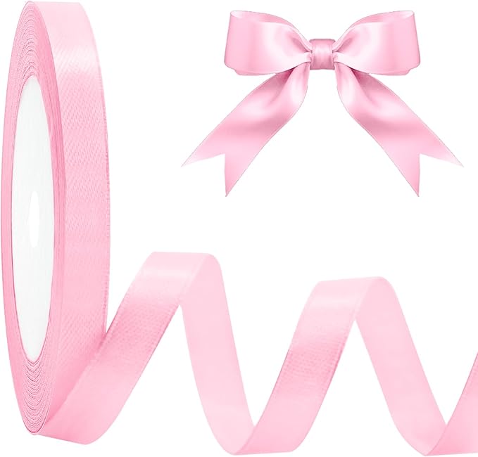 Pink Stain Ribbons,10mm/22.8m Ribbon for Gift Wrapping, Ribbon Decoration for Present,Car Wedding, Party Balloon,Valentine's Day,Christmas,Cake,Bouquet,Crafting (Pink)