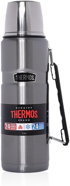 Thermos - Stainless King Gun Metal Travel Flask (1.2L) Premium Leak Proof Insulated Tea & Coffee Flask for Hot & Cold Drinks, Built-in Cup, Twist-Pour Stopper, BPA-Free, Durable Steel