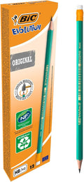 BIC Ecolutions Evolution 655 HB Pencil with Eraser (Pack of 12), Green
