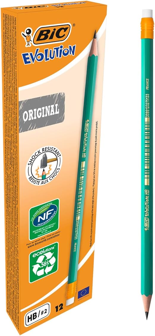 BIC Ecolutions Evolution 655 HB Pencil with Eraser (Pack of 12), Green