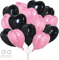 30Pcs 18 Inch Pink Black Heart Balloons Valentine’s Day Heart Shape Foil Mylar Balloons Decoration for Romantic Valentine's Day Wedding Bridal Shower Anniversary Engagement Party Supplies