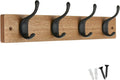 4 Matte Black Coat Hooks on Ash Effect Wooden Board - Modern Wall Mounted Coat Rack Clothes Hanger