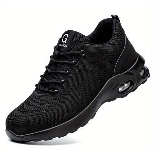 (Black, 11) Men's Steel Toe Puncture Proof Anti-skid Work Safety Shoes, Breathable Industrial Construction Sneakers