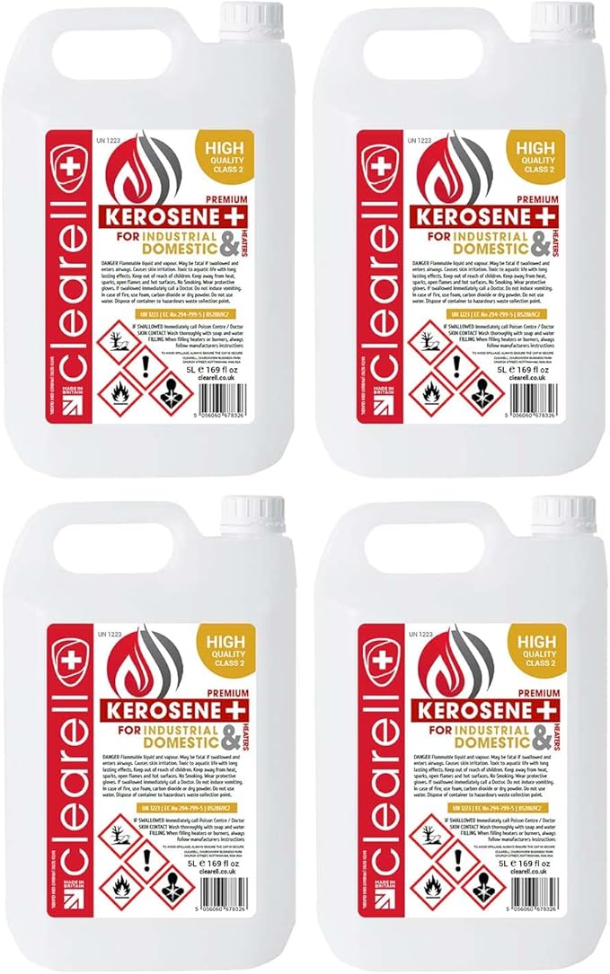 20L | Pack of 4 x 5L | Premium Quality Kerosene Paraffin Heater Heating Oil Fuel | Compliant to BS2869C2 (5 Litres x 4 | 20 Litres)