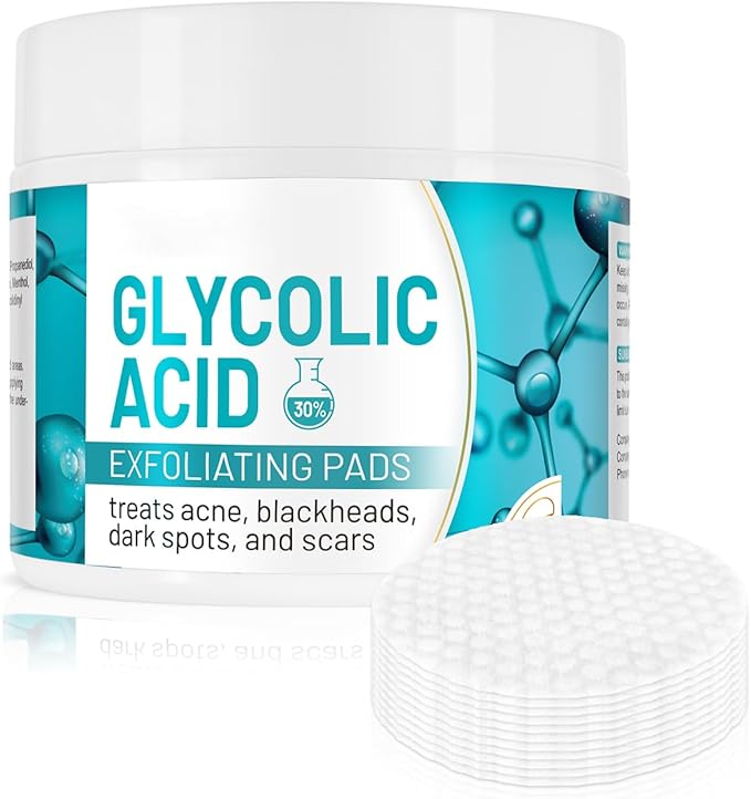 Glycolic Acid Pads 30%, Exfoliates Surface Skin and Reduces Fine Lines and Wrinkles, 50Pads