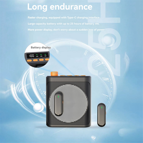 Wireless Lavalier Microphone Portable Voice Amplifier with 2 Mic, Rechargeable Speaker for Classroom, Meetings, Speeches