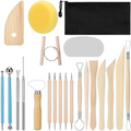 Clay Tools 21 PCS, Pottery Tool Kit Dotting Polymer Tools, Ceramics with Wooden Handle Bag