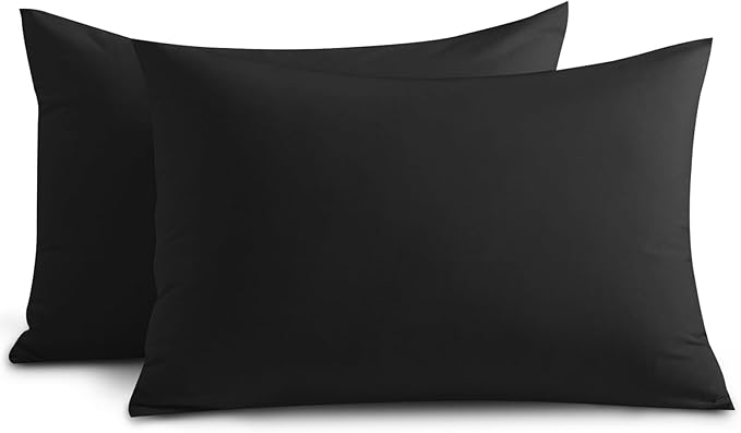 Yorkshire Bedding Pillow Cases 2 Pack - Brushed Microfiber Housewife Pillowcase Hypoallergenic Pillow Cover Standard Size with Envelope Closure (Black, 50 x 75 cm)