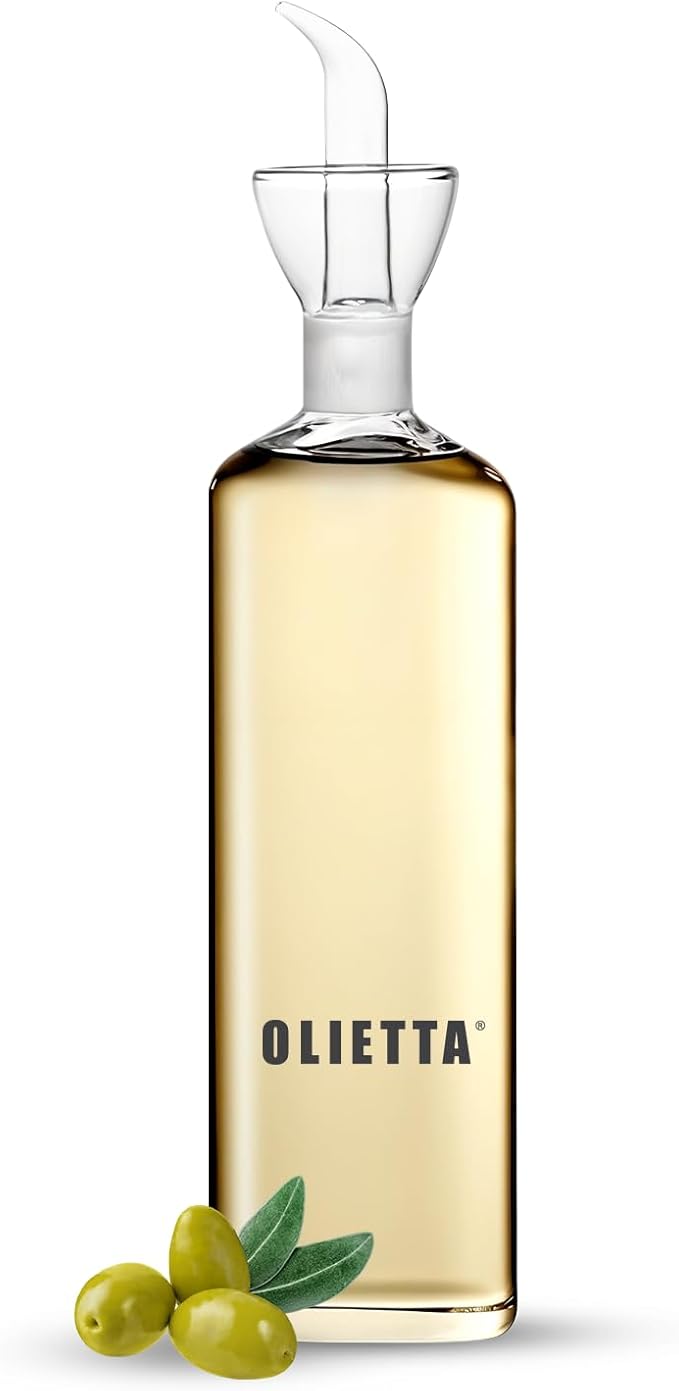 Olietta Oil Dispenser Borosilicate Glass Olive Oil Bottle - 500ml Non Drip Dispenser - Leak Proof Pourer Vinegar Drizzler - Easy Clean Drip Free Bottles for Kitchen
